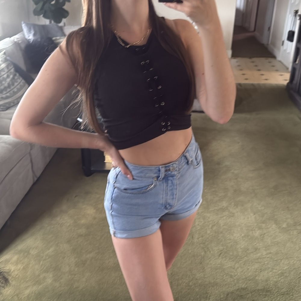 Forever 21 | Black Lace Up Cropped Tank Top